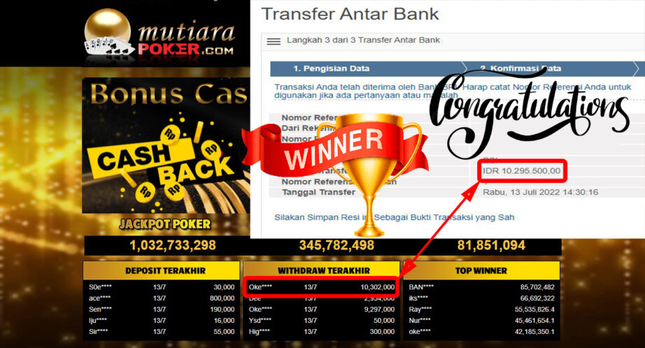 Bukti Withdraw (10.302.000.- ) Member Setia Mutiarapoker