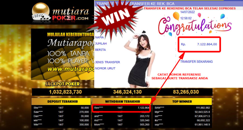 Bukti Withdraw (7.122.864.- ) Member Setia Mutiarapoker