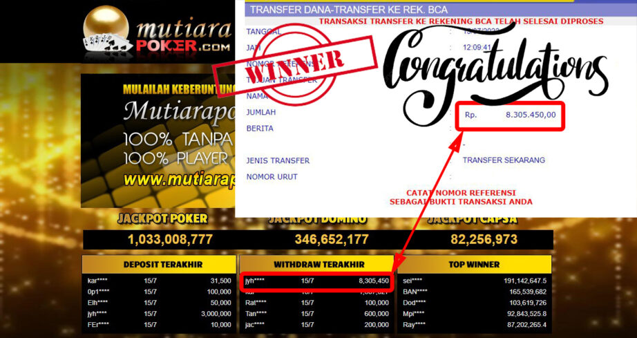 Bukti Withdraw (8.305.450.- ) Member Setia Mutiarapoker