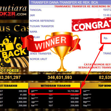 Bukti Withdraw (10.715.060.- ) Member Setia Mutiarapoker