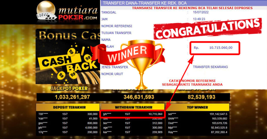 Bukti Withdraw (10.715.060.- ) Member Setia Mutiarapoker