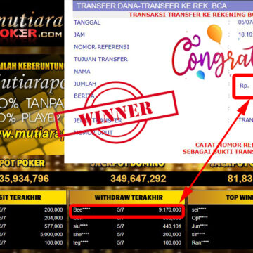 Bukti Withdraw (9.170.000.- ) Member Setia Mutiarapoker