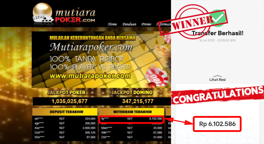 Bukti Withdraw (6.102.586.- ) Member Setia Mutiarapoker