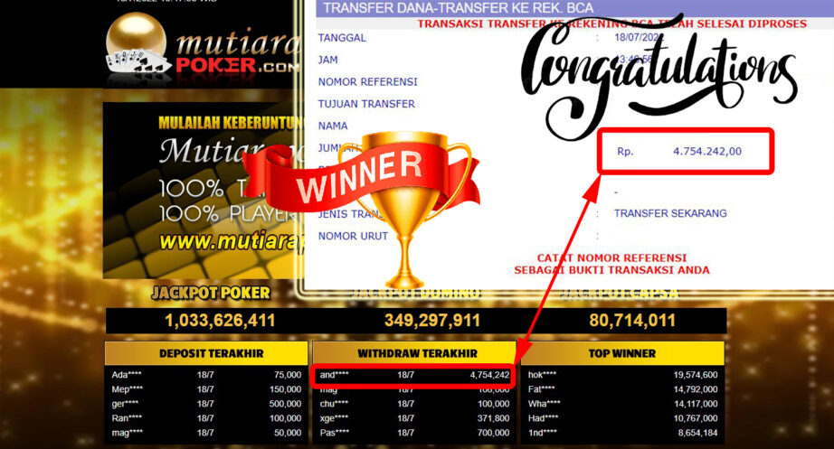 Bukti Withdraw (4.754.242.- ) Member Setia Mutiarapoker