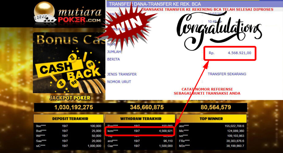 Bukti Withdraw (4.568.921.- ) Member Setia Mutiarapoker