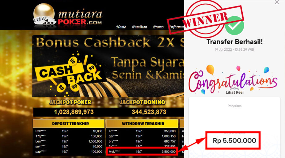 Bukti Withdraw (5.500.000.- ) Member Setia Mutiarapoker