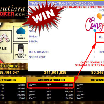 Bukti Withdraw (4.000.000.- ) Member Setia Mutiarapoker