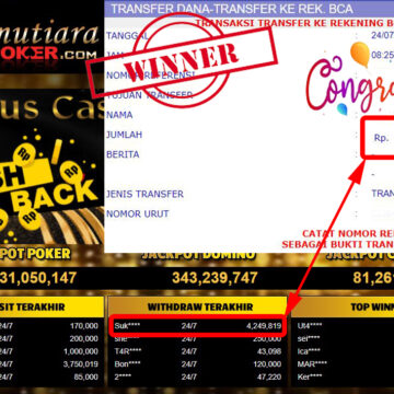 Bukti Withdraw ( 4.249.819.- ) Member Setia Mutiarapoker