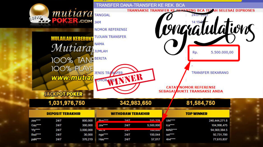 Bukti Withdraw ( 5.500.000.- ) Member Setia Mutiarapoker