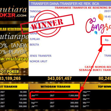 Bukti Withdraw ( 7.000.000.- ) Member Setia Mutiarapoker