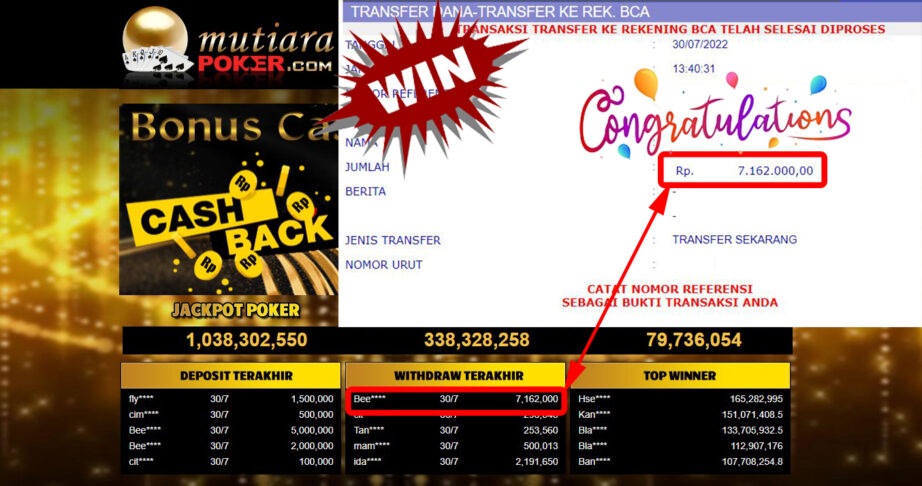 Bukti Withdraw ( 7.162.000.- ) Member Setia Mutiarapoker