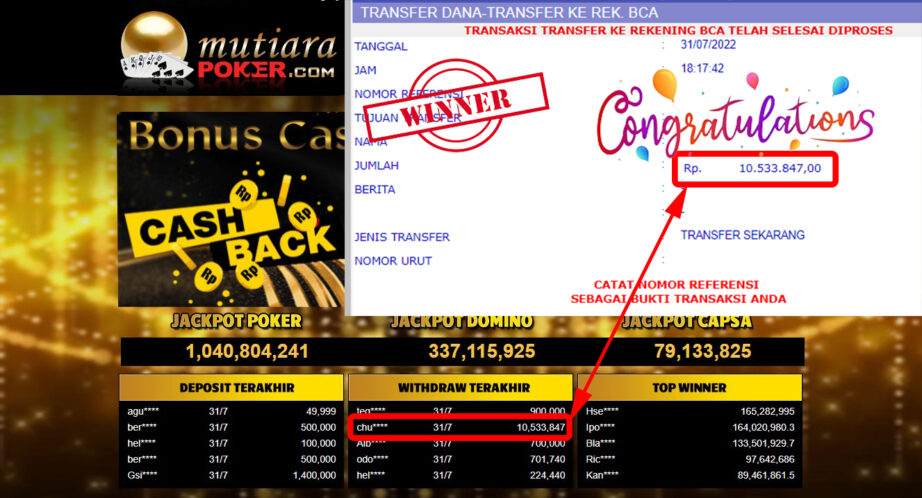 Bukti Withdraw ( 10.533.847.- ) Member Setia Mutiarapoker