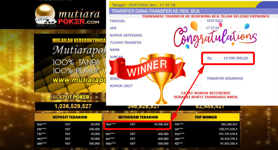 Bukti Withdraw (10.096.000.- ) Member Setia Mutiarapoker