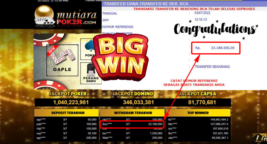 Bukti Withdraw (23.188.000.- ) Member Setia Mutiarapoker