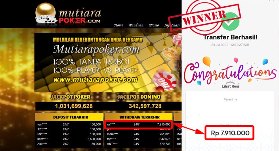 Bukti Withdraw ( 7.910.000.- ) Member Setia Mutiarapoker