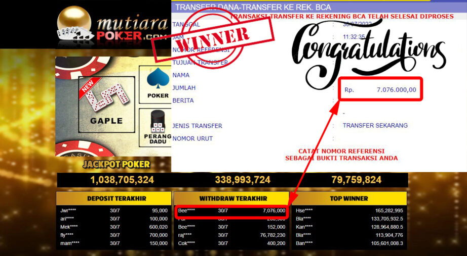 Bukti Withdraw ( 7.076.000.- ) Member Setia Mutiarapoker