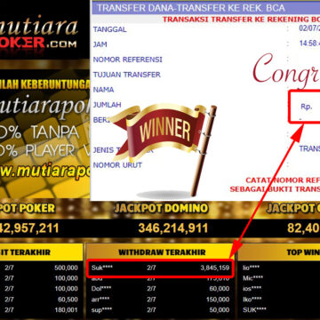 Bukti Withdraw (3.845.159.- ) Member Setia Mutiarapoker