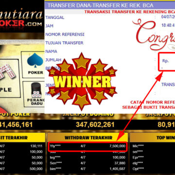 Bukti Withdraw (7.500.000.- ) Member Setia Mutiarapoker