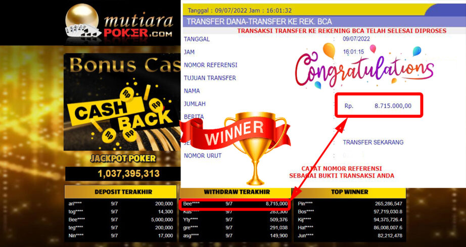 Bukti Withdraw (8.715.000.- ) Member Setia Mutiarapoker