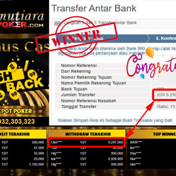 Bukti Withdraw (9.297.000.- ) Member Setia Mutiarapoker