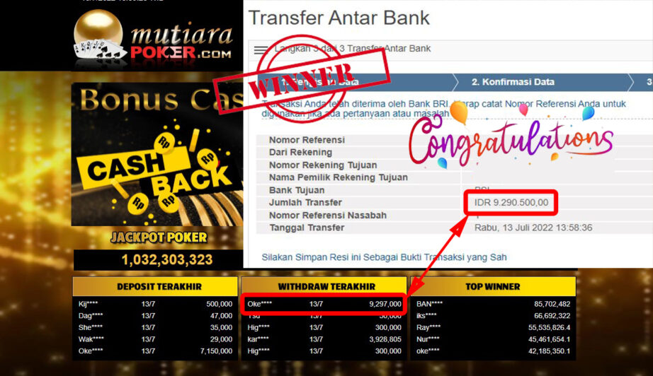 Bukti Withdraw (9.297.000.- ) Member Setia Mutiarapoker