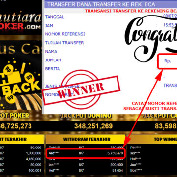 Bukti Withdraw ( 5.759.470.- ) Member Setia Mutiarapoker