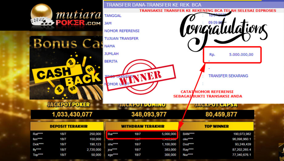 Bukti Withdraw (5.000.000.- ) Member Setia Mutiarapoker