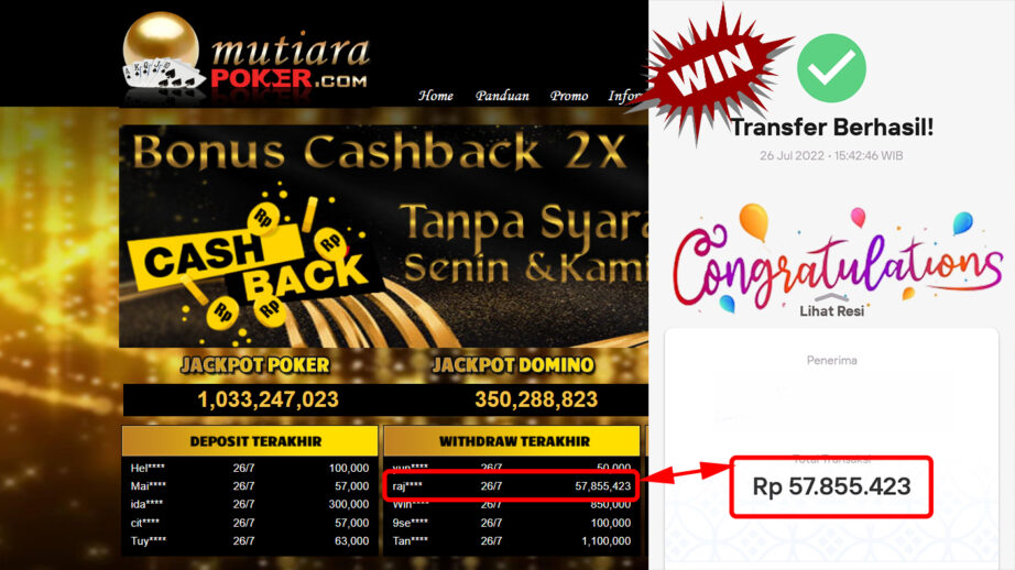 Bukti Withdraw ( 57.855.423.- ) Member Setia Mutiarapoker