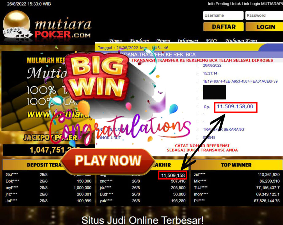 Bukti Withdraw ( 11.509.158,- ) Member Setia Mutiarapoker