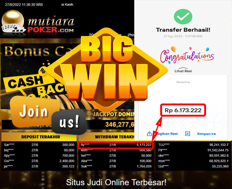 Bukti Withdraw ( 6.173.222,- ) Member Setia Mutiarapoker