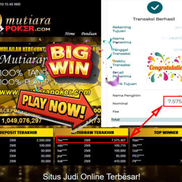 Bukti Withdraw ( 7.575.407,- ) Member Setia Mutiarapoker