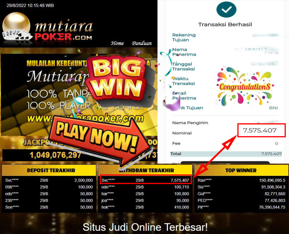 Bukti Withdraw ( 7.575.407,- ) Member Setia Mutiarapoker