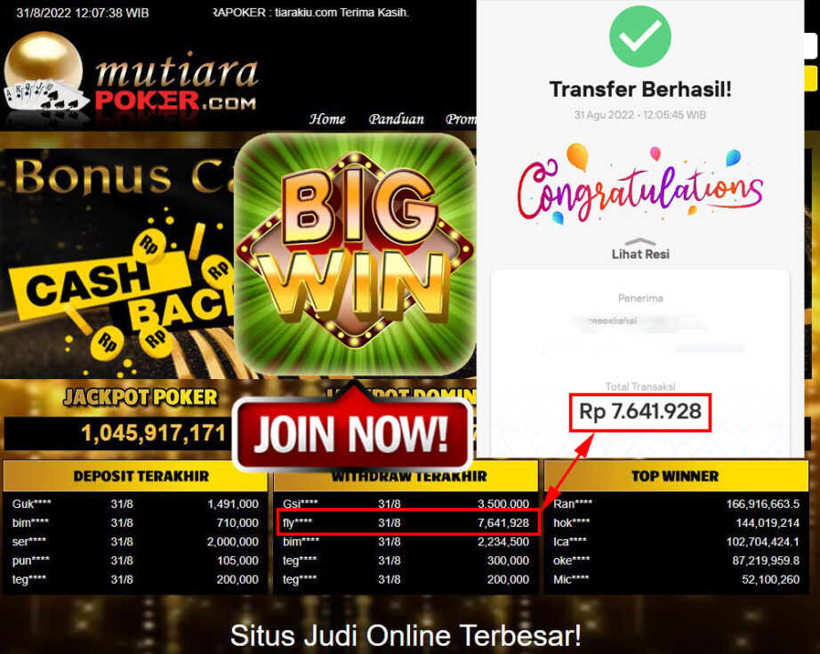 Bukti Withdraw (7.641.928,- ) Member Setia Mutiarapoker