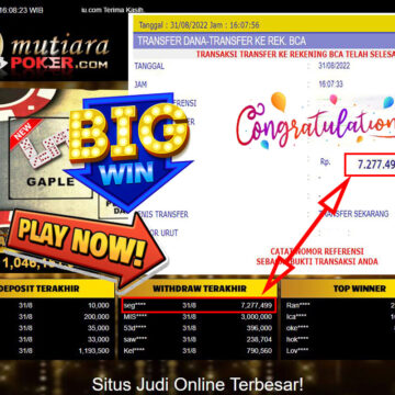 Bukti Withdraw (7.277.499,- ) Member Setia Mutiarapoker