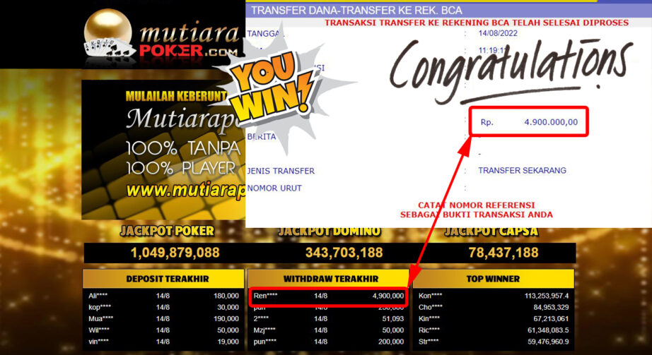 Bukti Withdraw ( 4.900.000,- ) Member Setia Mutiarapoker