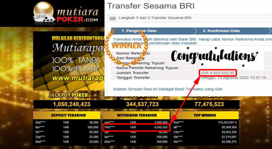 Bukti Withdraw ( 4.555.555,- ) Member Setia Mutiarapoker