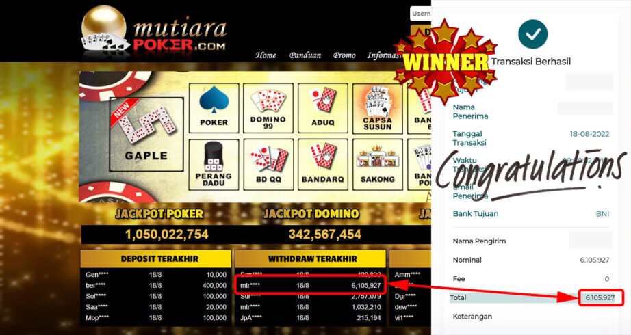 Bukti Withdraw ( 6.105.927,- ) Member Setia Mutiarapoker