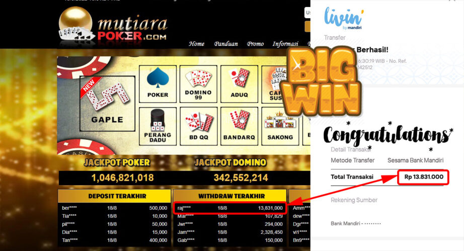 Bukti Withdraw ( 13.831.000,- ) Member Setia Mutiarapoker