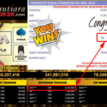 Bukti Withdraw ( 8.216.600,- ) Member Setia Mutiarapoker