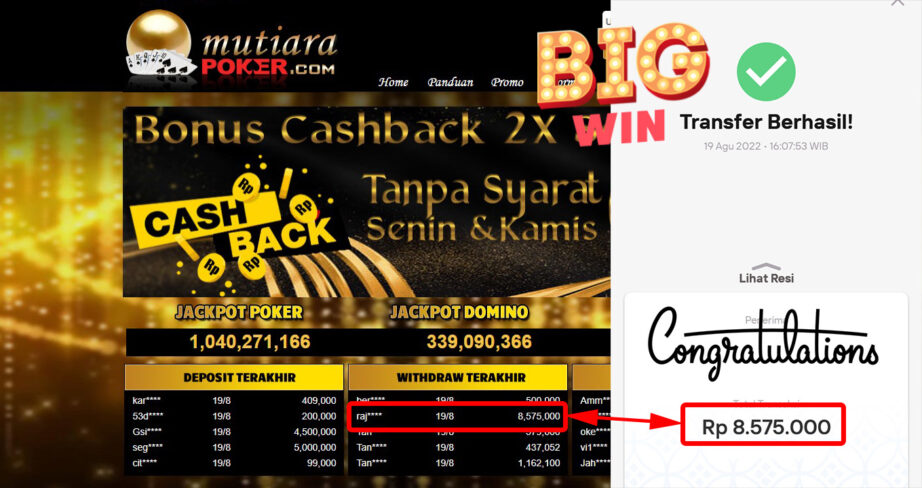 Bukti Withdraw ( 8.575.000,- ) Member Setia Mutiarapoker