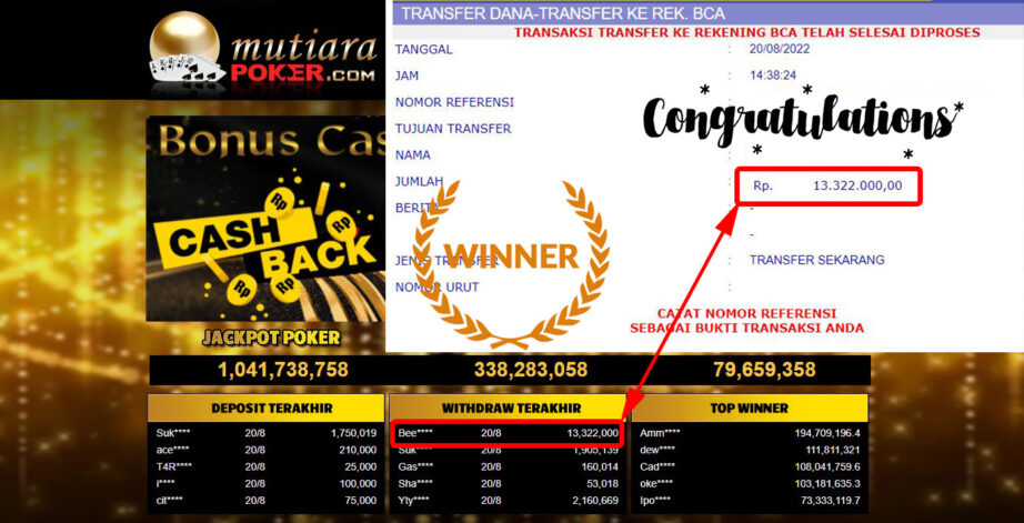 Bukti Withdraw ( 13.322.000,- ) Member Setia Mutiarapoker