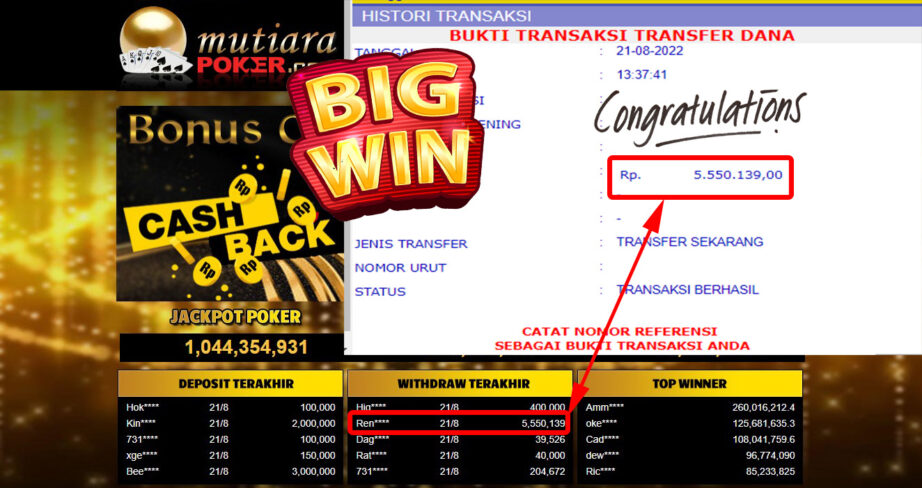 Bukti Withdraw ( 5.550.139,- ) Member Setia Mutiarapoker