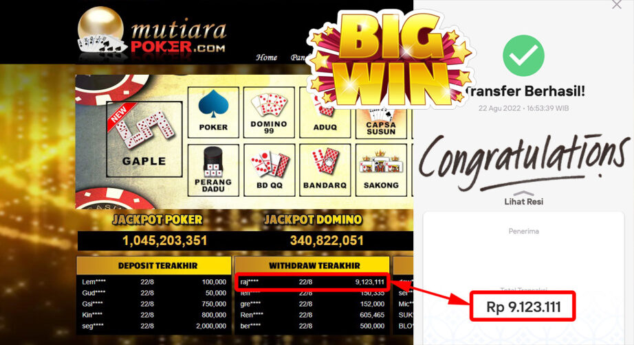 Bukti Withdraw ( 9.123.111,- ) Member Setia Mutiarapoker