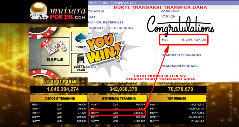 Bukti Withdraw ( 6.104.427,- ) Member Setia Mutiarapoker