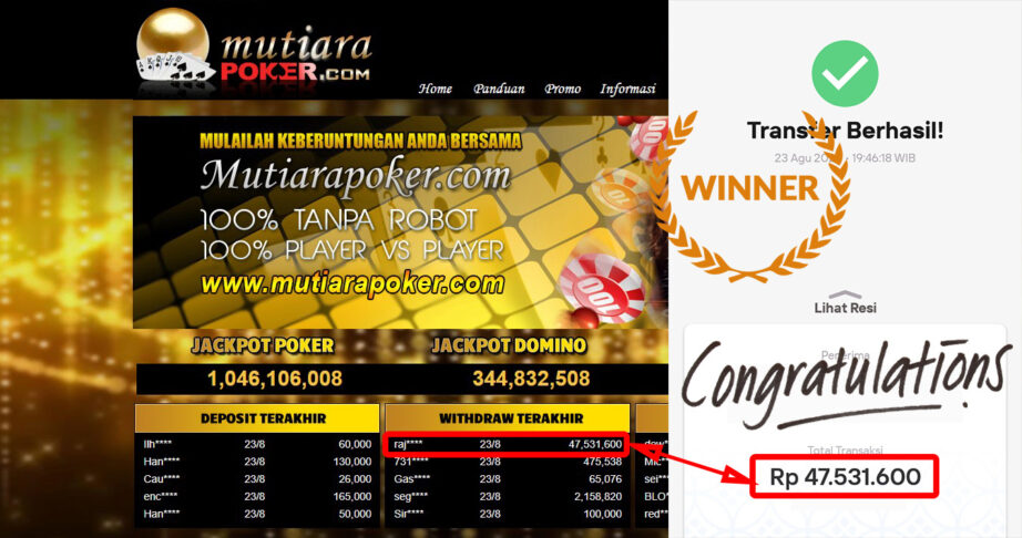 Bukti Withdraw ( 47.531.600,- ) Member Setia Mutiarapoker