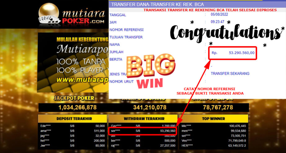 Bukti Withdraw ( 53.290.560.- ) Member Setia Mutiarapoker