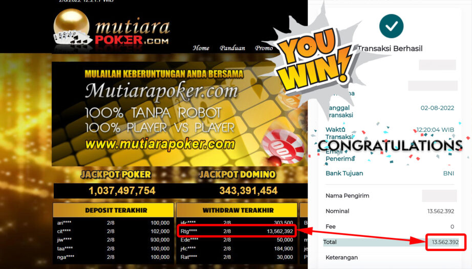 Bukti Withdraw ( 13.562.392.- ) Member Setia Mutiarapoker