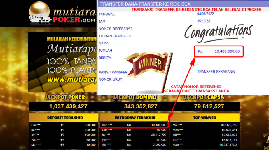 Bukti Withdraw ( 10.488.000.- ) Member Setia Mutiarapoker