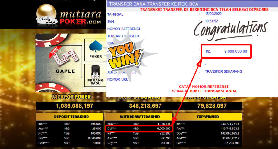 Bukti Withdraw (9.000.000,- ) Member Setia Mutiarapoker