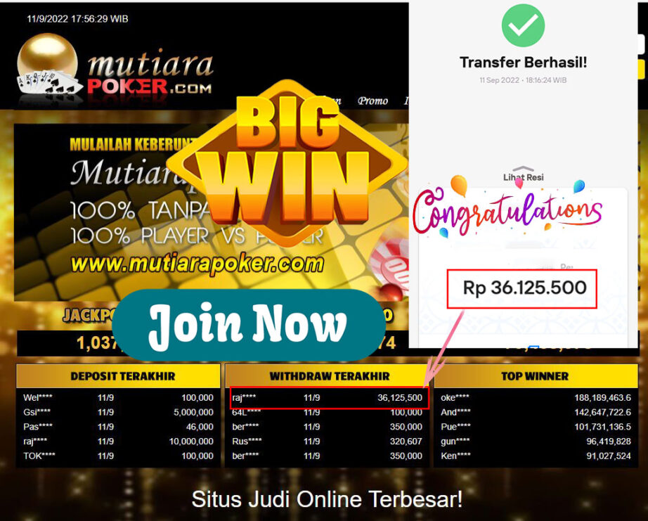 Bukti Withdraw (36.125.500,- ) Member Setia Mutiarapoker